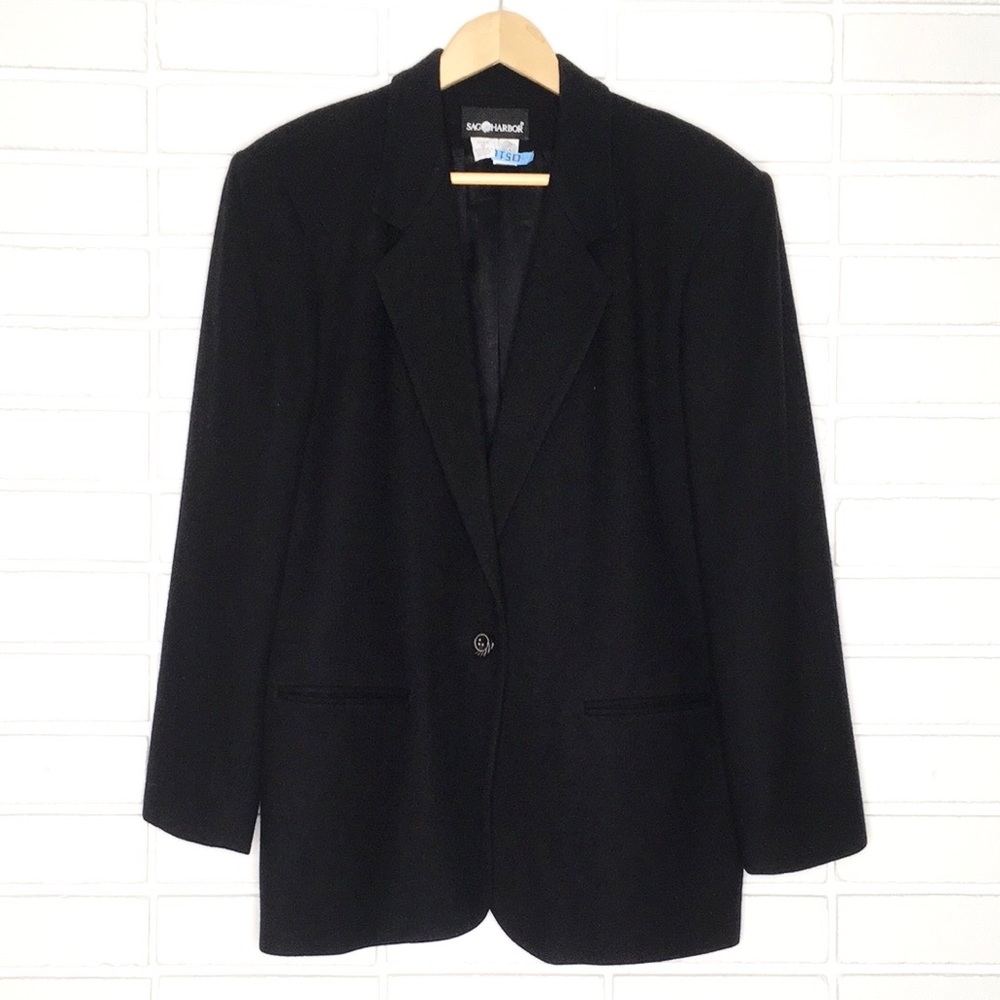 Sag Harbor | VINTAGE Black 100% Pure Wool One-Button Menswear-Inspired Blazer